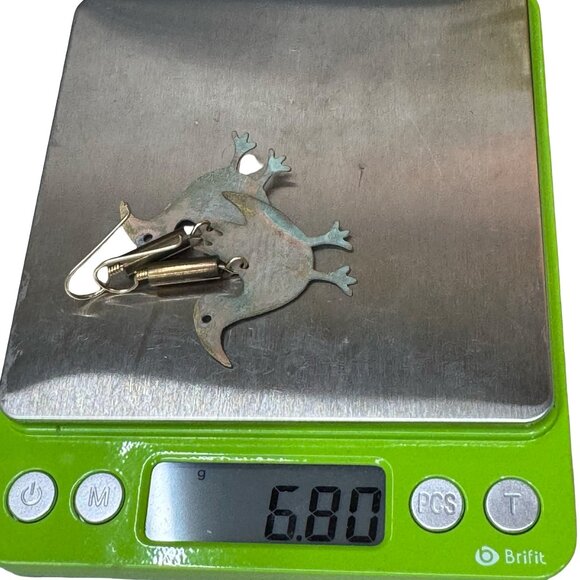 Vintage Brass Patina Dodo Bird Shaped Dangle Earrings Green Boho Y2K Folk Art - Picture 6 of 6